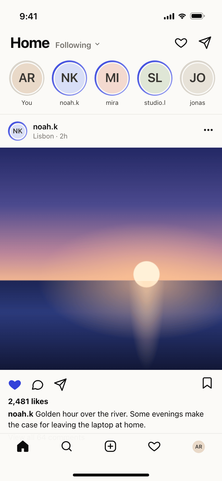 Social Media App — illustrative screen 1